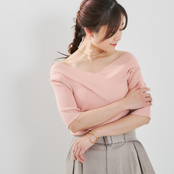 【全３色】気分で着こなしをチェンジ♪ カシュクールオフショル２wayリブニット 25016 10枚目の画像