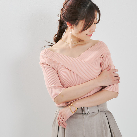 【全３色】気分で着こなしをチェンジ♪ カシュクールオフショル２wayリブニット 25016 10枚目の画像