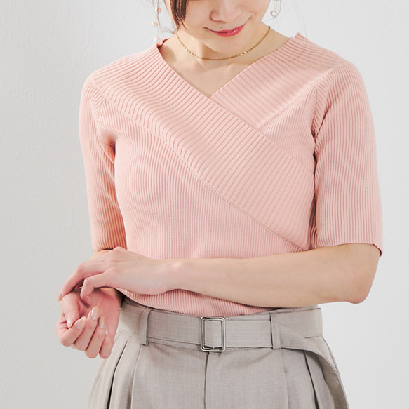 【全３色】気分で着こなしをチェンジ♪ カシュクールオフショル２wayリブニット 25016 8枚目の画像