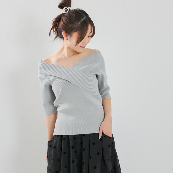 【全３色】気分で着こなしをチェンジ♪ カシュクールオフショル２wayリブニット 25016 14枚目の画像