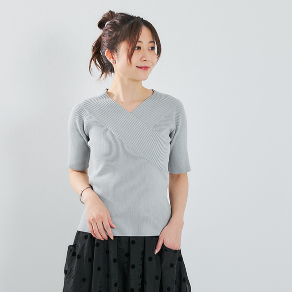 【全３色】気分で着こなしをチェンジ♪ カシュクールオフショル２wayリブニット 25016 11枚目の画像