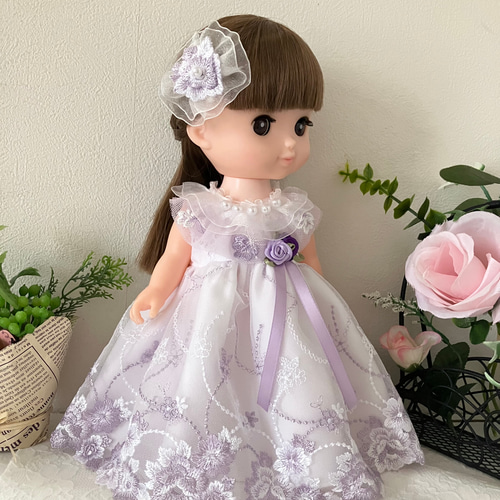 ホワイトパープルフォーマルドレス☆26cmドール服＊ソランちゃん服