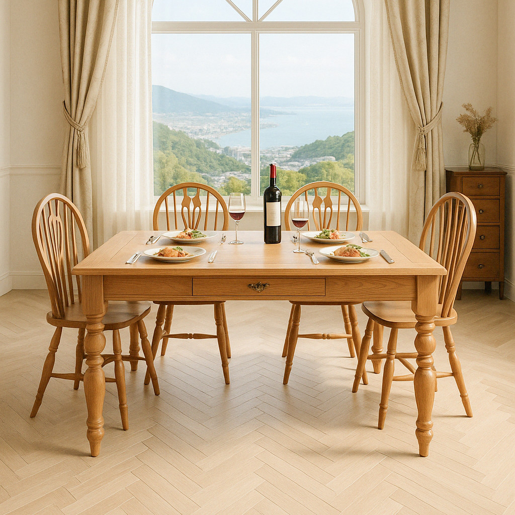 ホワイトオークダイニングテーブルcountry 輸入住宅向けターンドレッグテーブル アンティーク調ろくろ足