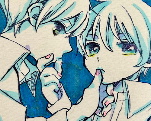 手描きイラスト：原画 創作双子 オリジナル ドローイング7 イラスト