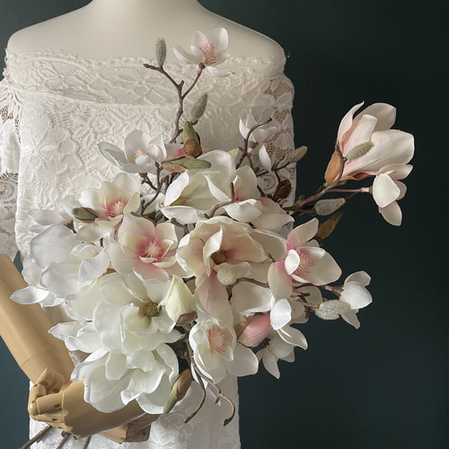 マグノリアブーケ/和装ブーケ/ウェディングブーケ/木蓮/造花ブーケ