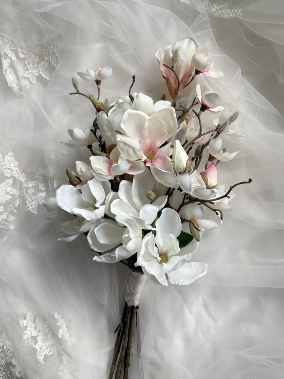造花　ブーケ　マグノリア マグノリアブーケ/和装ブーケ/ウェディングブーケ/木蓮/造花ブーケ