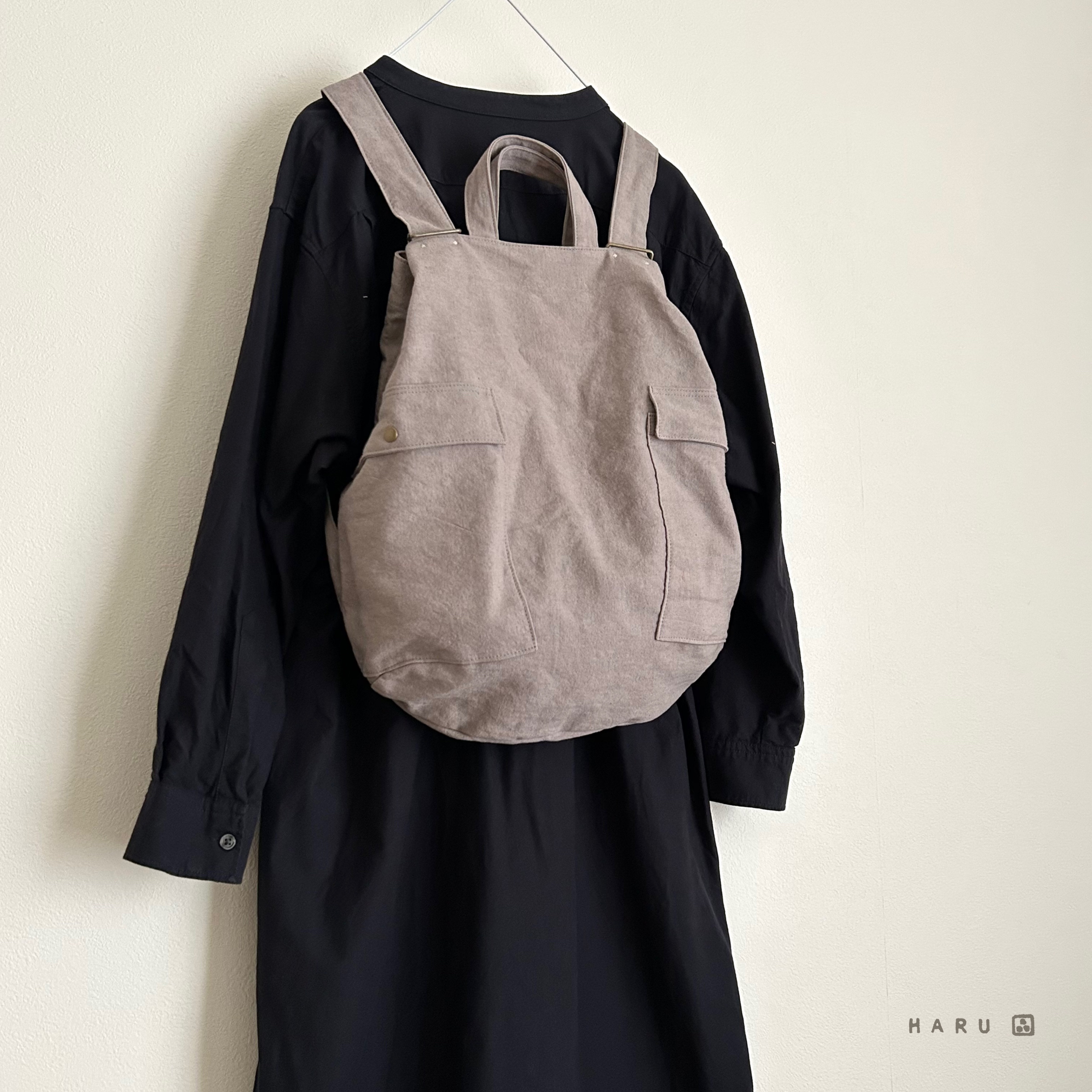 くったりリュック＊3way＊コットンリネン＊モカグレー