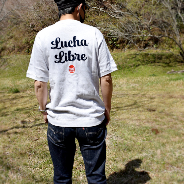 刺繍 半袖スウェット "Lucha Libre" 綿 裏パイル W-25003 アッシュグレー