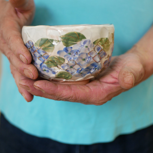 京焼　紫陽花の図　茶盌