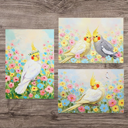イーゼル付き】かわいいセキセイインコのミニキャンバス｜ミニチュア