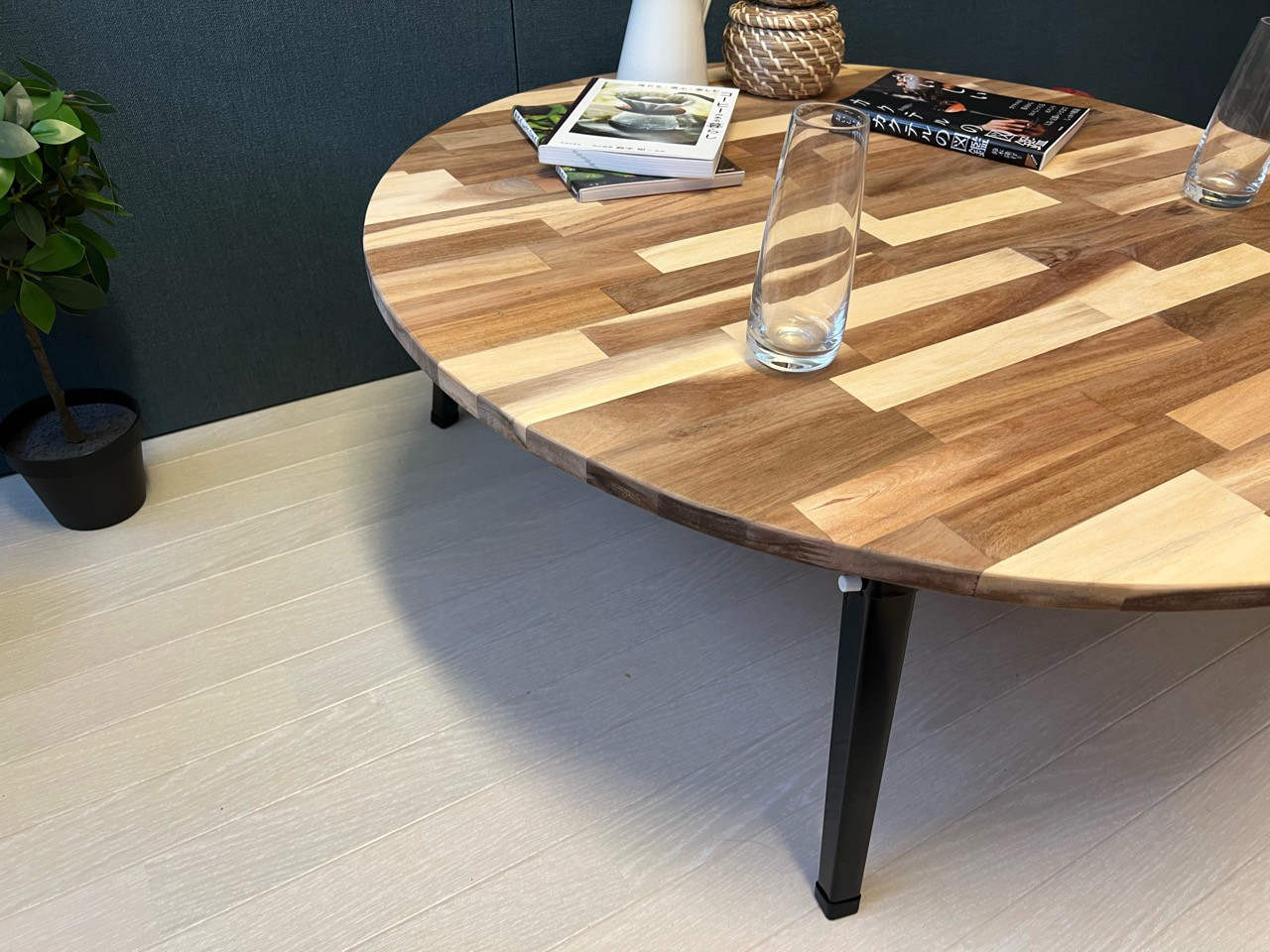 【送料無料】 ローテーブル 丸形 90cm アカシア 折りたたみ脚 改