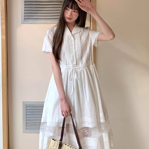 普段着が素敵な白ワンピースのロングスカート柔らかい夏の白学院風半袖