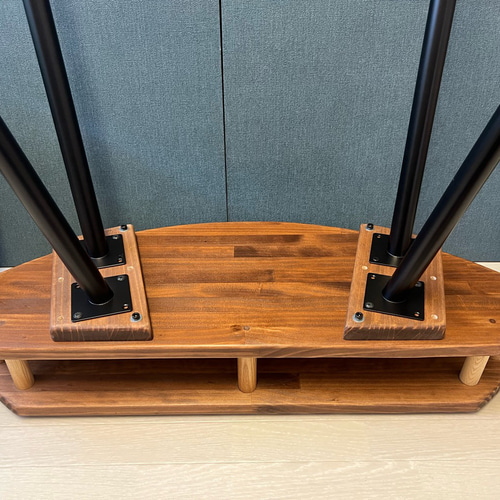 送料無料】 テーブル 三日月形 90cm パイン ウォルナット アイアン