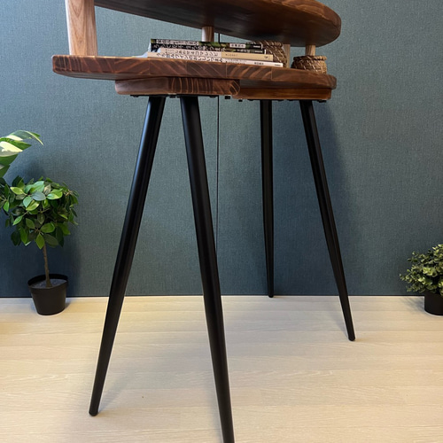 送料無料】 テーブル 三日月形 90cm パイン ウォルナット アイアン