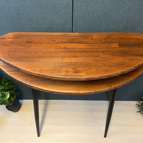 送料無料】 テーブル 三日月形 90cm パイン ウォルナット アイアン