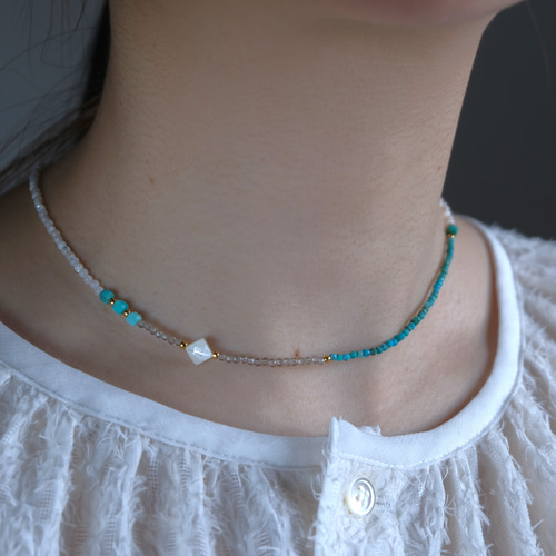 turquoise ＆mother of pearl necklace：天然石ターコイズ