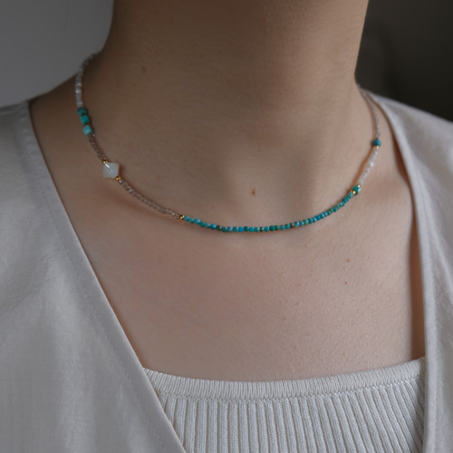 turquoise ＆mother of pearl necklace：天然石ターコイズ