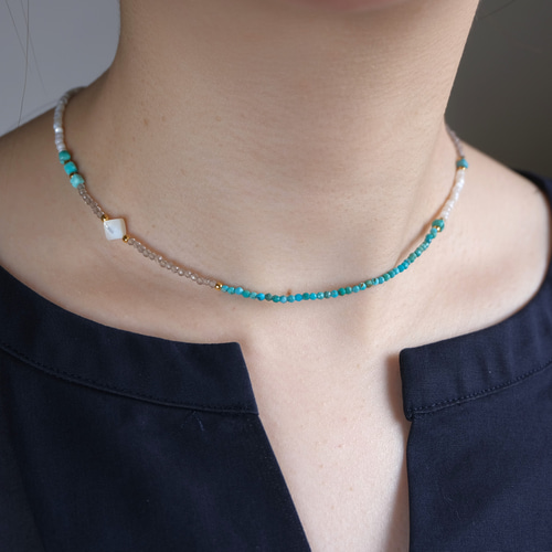 turquoise ＆mother of pearl necklace：天然石ターコイズ