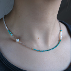 turquoise ＆mother of pearl necklace：天然石ターコイズ