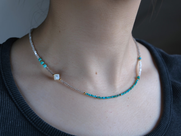 turquoise ＆mother of pearl necklace：天然石ターコイズ