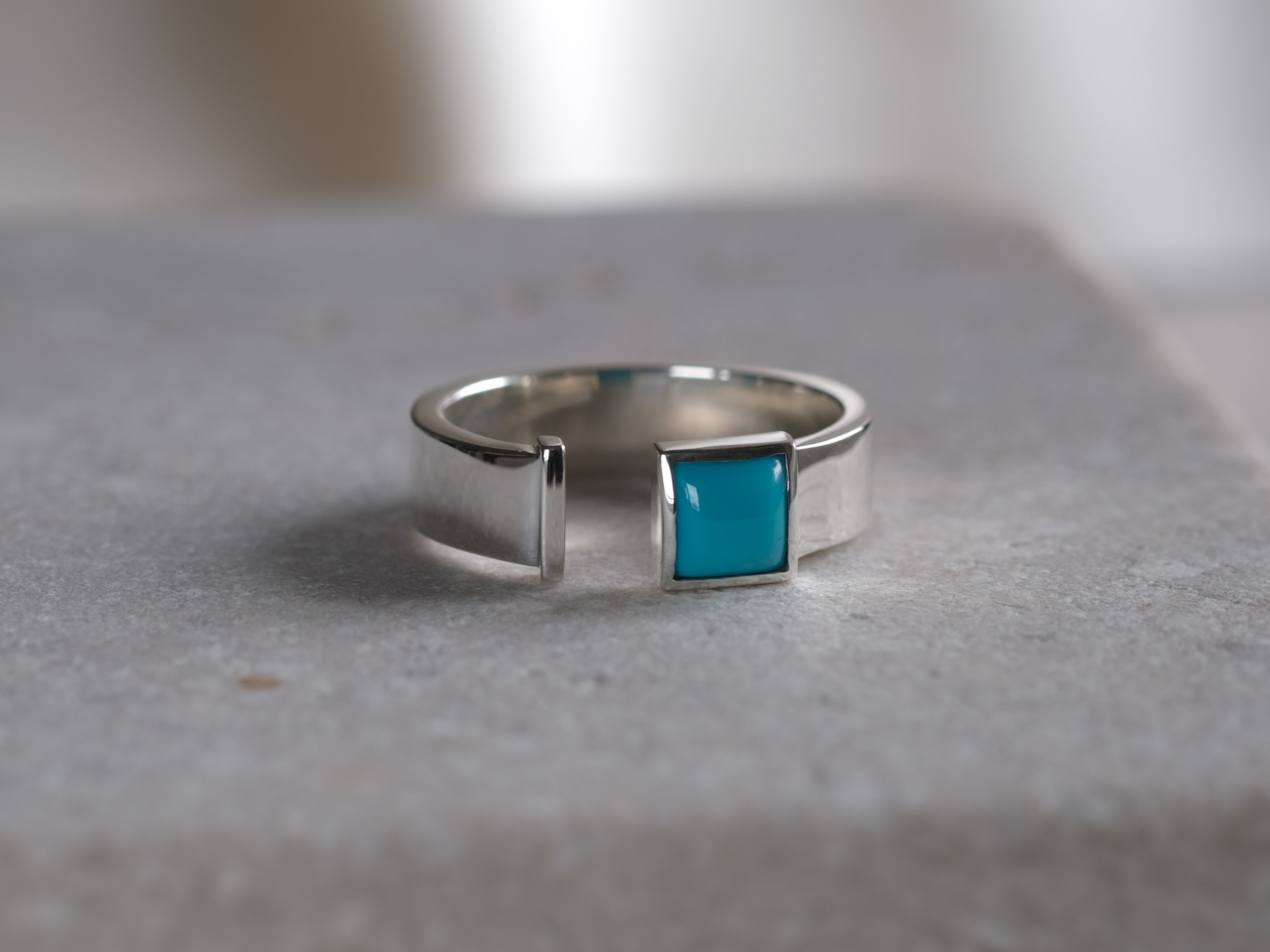 turquoise square open ring ターコイズスクエアオープンリング　天然石　シルバー