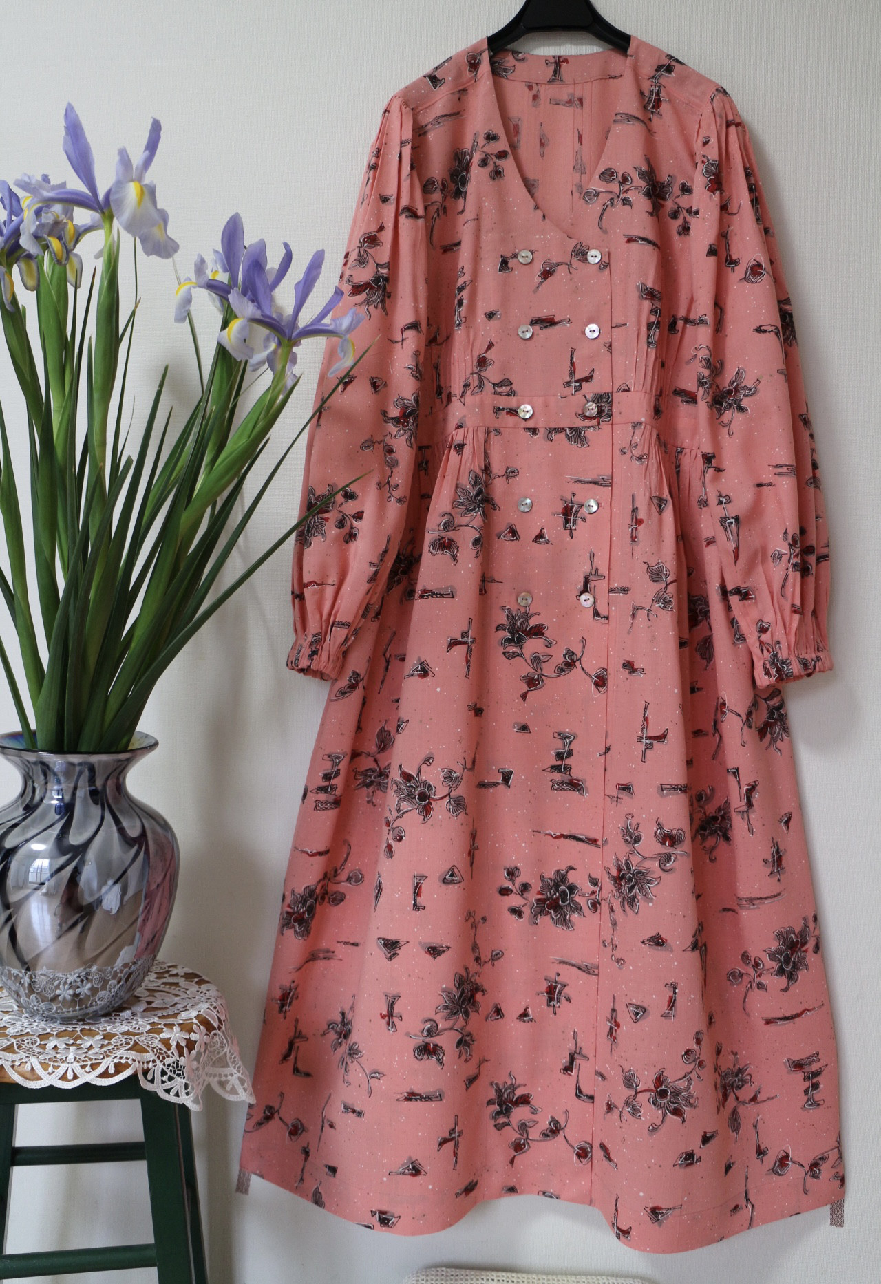 春☘️★ 反物ゆかた　綿100% ロング ギャザーカーディガン　ワンピース★一枚限定