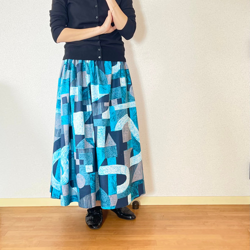 ハンドメイド大人服　ギャザースカートLL サイズSから4L】テキスタイルデザイナーズ生地 ギャザー