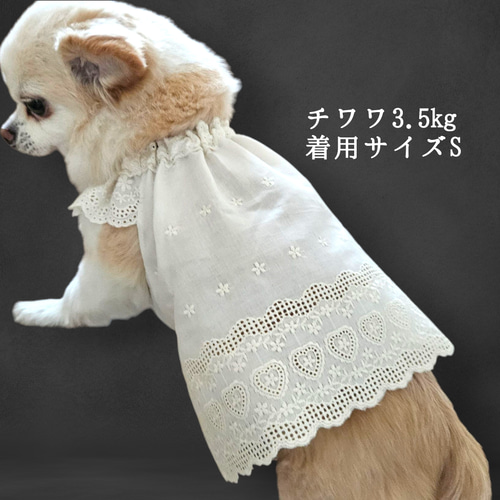 春夏ペット服/コットン刺繍スカラップレース袖フリルチュニック犬服猫