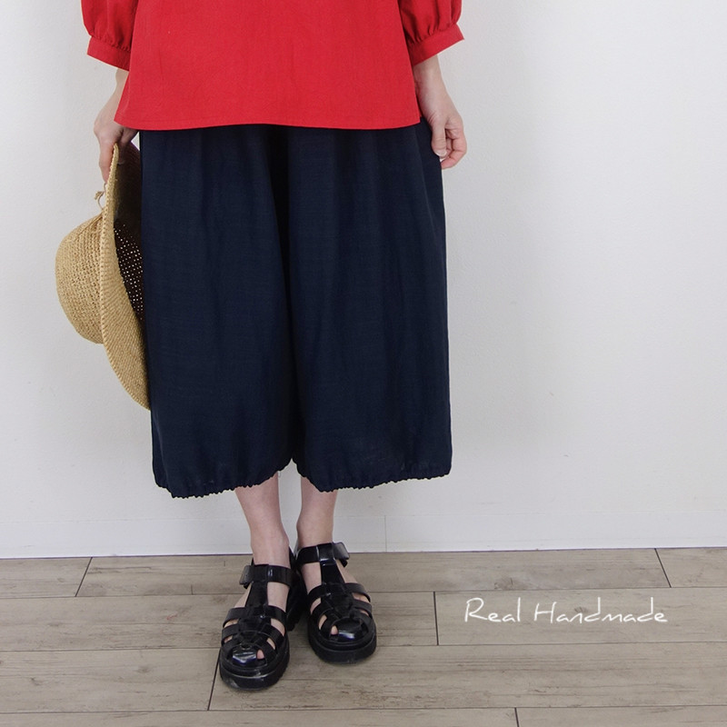 [予約販売] スラブWガーゼネイビーバルーンパンツ☆セットアップにもなります