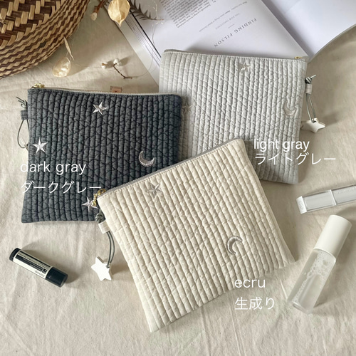 刺繍入りフラットポーチM】リップやハンドクリーム入れに