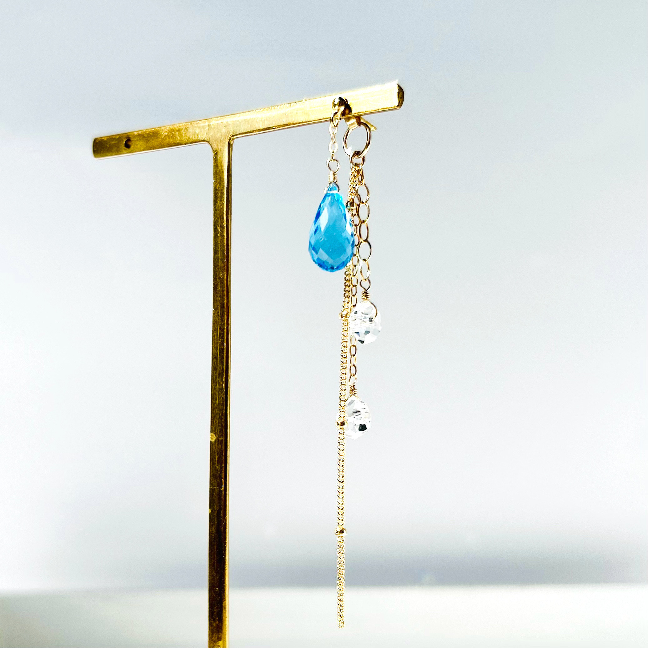 【数量限定】極上大粒 スーパースイストパーズ・青の輝き、ツーウェイタイプ｜11月　誕生石｜ピアスorイヤリング