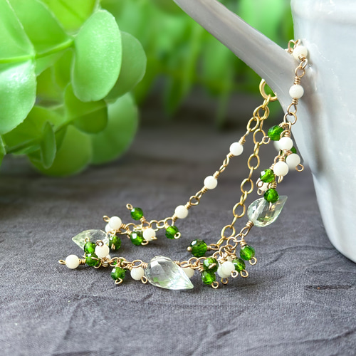 14kgf*花つぼみと若葉のブレスレット*天然石 ブレスレット marimello