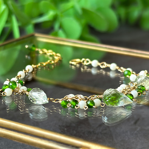 14kgf*花つぼみと若葉のブレスレット*天然石 ブレスレット marimello