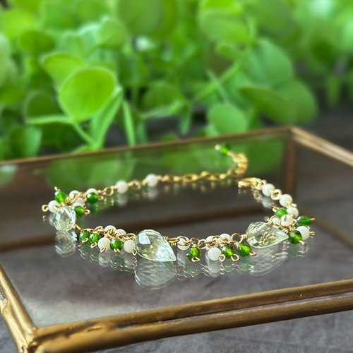 14kgf*花つぼみと若葉のブレスレット*天然石 ブレスレット marimello