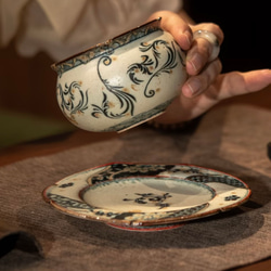 詩瓷集 中国唐風青花磁 窓絵花卉｜唐草文様 小皿 菓子皿 新入荷 直径約15cm 景徳鎮製 11枚目の画像