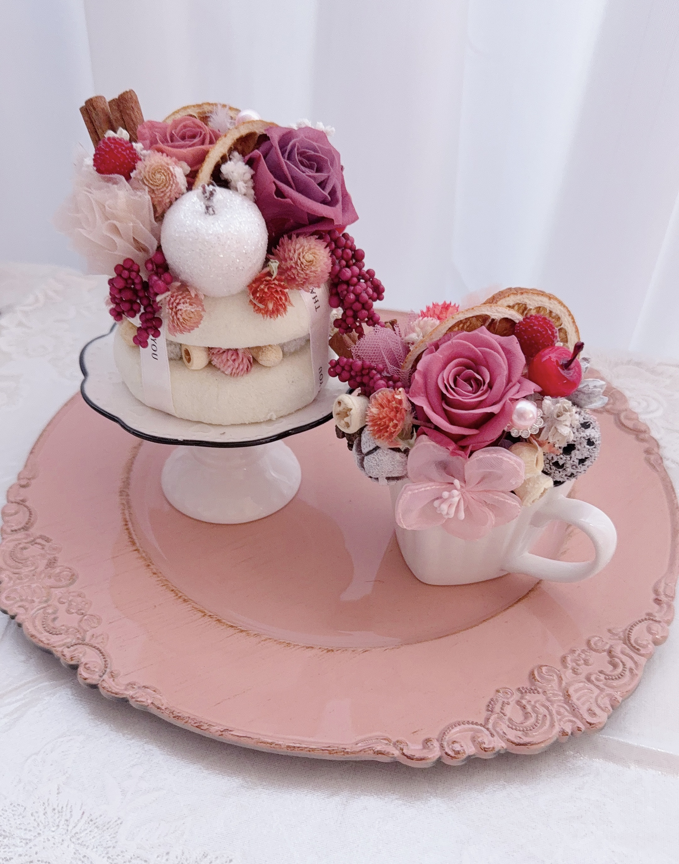 ❤️SALE❤️プリザーブドフラワーピンクデザートケーキアレンジ