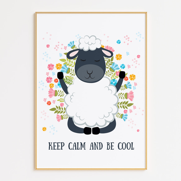アートポスター キッズポスター 動物イラスト 羊 花 英語 北欧風