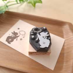 タンポポの綿毛とうさぎ　消しゴムはんこ スタンプ 3枚目の画像