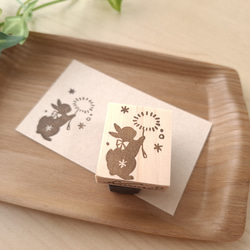 タンポポの綿毛とうさぎ　消しゴムはんこ スタンプ 2枚目の画像
