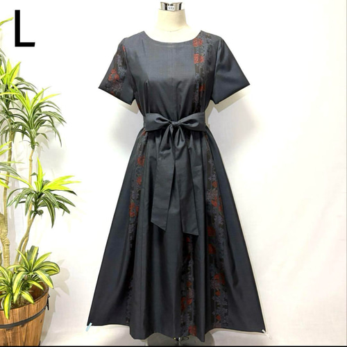 着物リメイク 花柄ワンピース 2WAY ロング ゆったり大きめ Lサイズ 