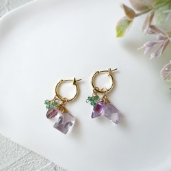 アメジストのローゼンジカービングピアス 天然石 14kgf イヤリングに