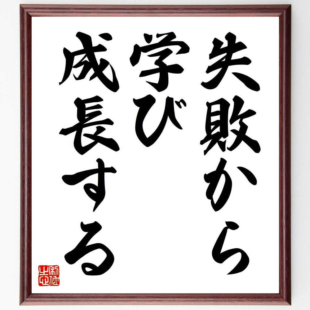 名言「失敗から学び、成長する」手書き書道色紙額／受注後の毛筆直筆（V7570）