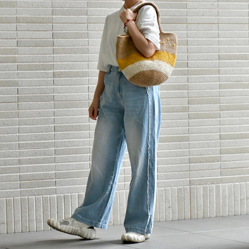 【最終お値下げ.新品：ボーダーデザインのかごバッグ】 大人気／【creema限定再販】倉敷帆布のインナーバッグ付き横長