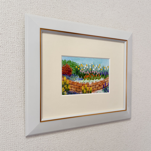 アクリル画　原画　「マーガレットの咲く高原02」額縁付　F0サイズ　風景画 アクリル画 原画 「マーガレットの咲く高原02」額縁付 F0サイズ