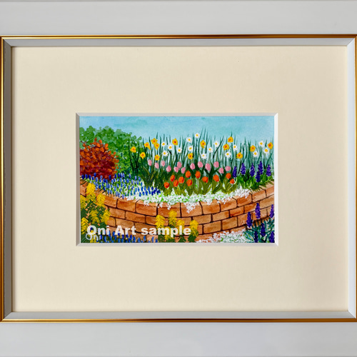 アクリル画　原画　「小さな花壇04」額縁付　SMサイズ　風景画 アクリル画 原画 「小さな花壇04」額縁付 SMサイズ 風景画
