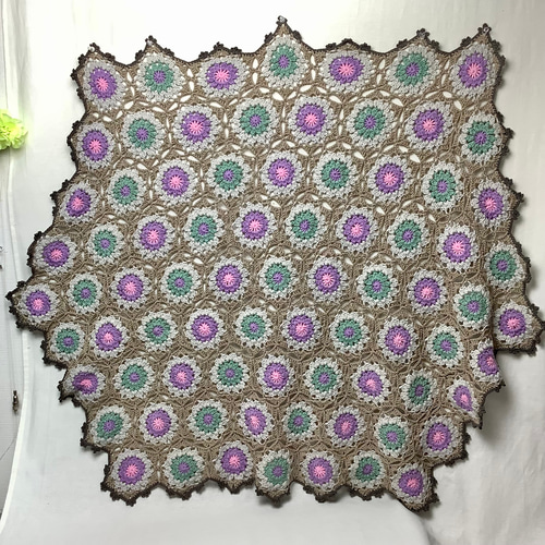 春秋コットン麻混○モチーフブランケット(六角形)膝掛け 雑貨・その他