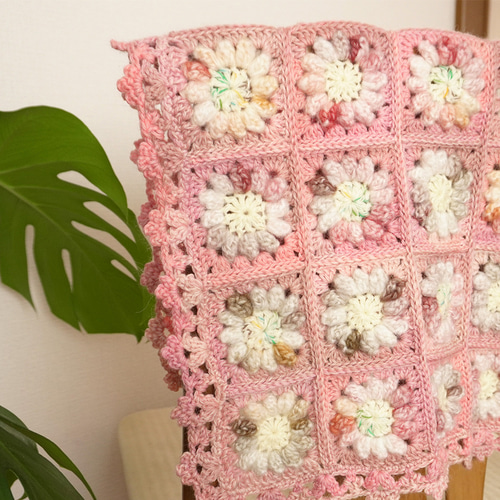 お花のモチーフ編み マルチカバー ブランケット コットン デイジー カラフル お花のモチーフ編み マルチカバー ブランケット コットン