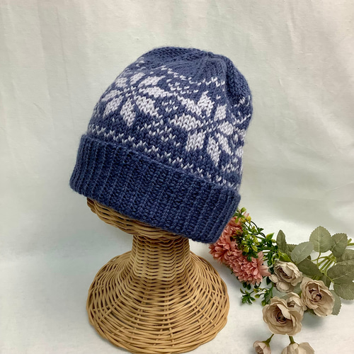 ☆ご予約者様へ○雪柄編み込みニット帽（紺&グレー) ニット帽