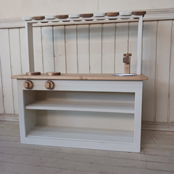 90センチ ワイドタイプ おままごと キッチン 木製 チェッカーガラス扉