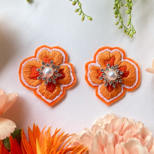 再販まつり2025/刺繍アクセサリー/オレンジ/プチギフト/プレゼント